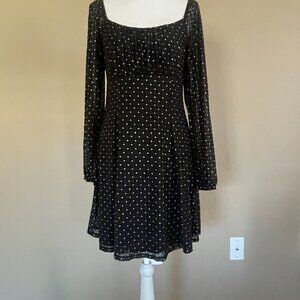 Y2K Baby Doll Black Sze L Mini Dress Sheer Overlay Flare Sleeves Whimsygoth